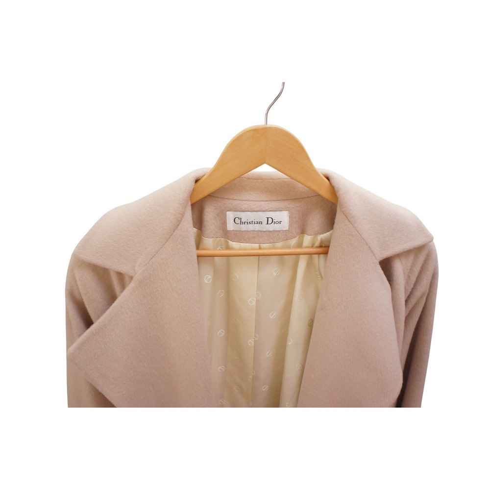 Christian Dior Beige Long Wool Blend Trench Coat Belted Lapel Collar Women - Picture 14 of 16